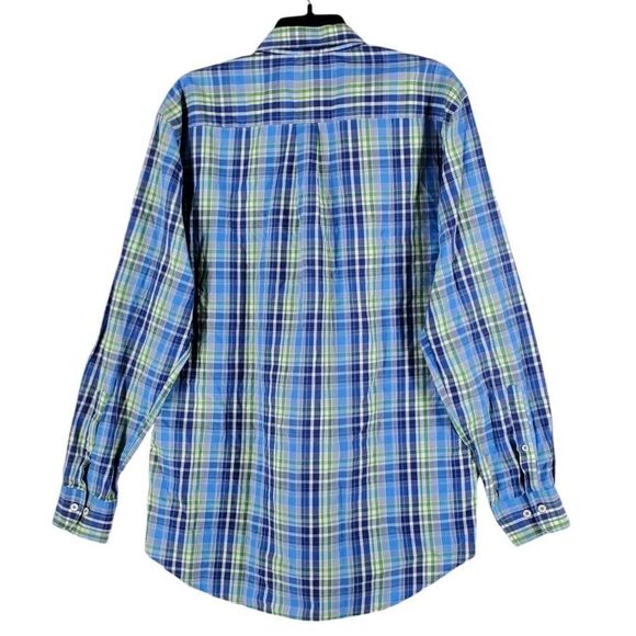Peter Millar Crown Sport LS Button Down Shirt Men L Plaid Blue Green White Multi - Picture 5 of 11